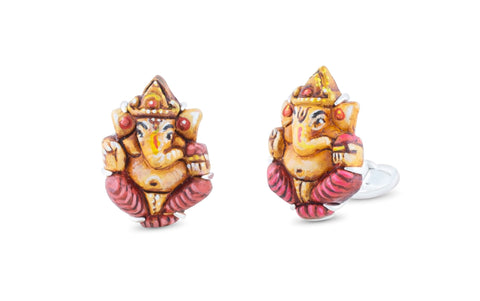 Hand Painted Red Ganesh Cufflinks - Action