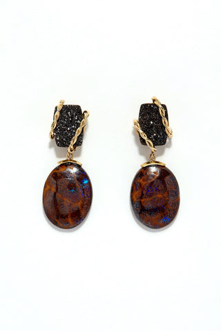 Boulder Opal & Drusy 14K Gold One-of-a-Kind Earrings - Revitalize
