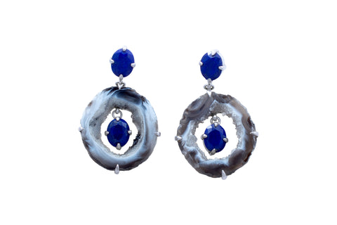 Lapis Lazuli & Sliced Geode One-of-a-Kind Earrings - Peace