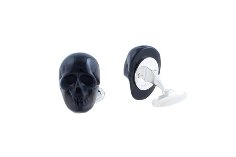 Carved Obsidian Skull Cufflinks - Releases Negativity