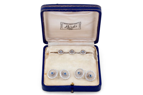 Tuxedo Set - Art Deco Etched Crystal, Sapphire & 14K Gold